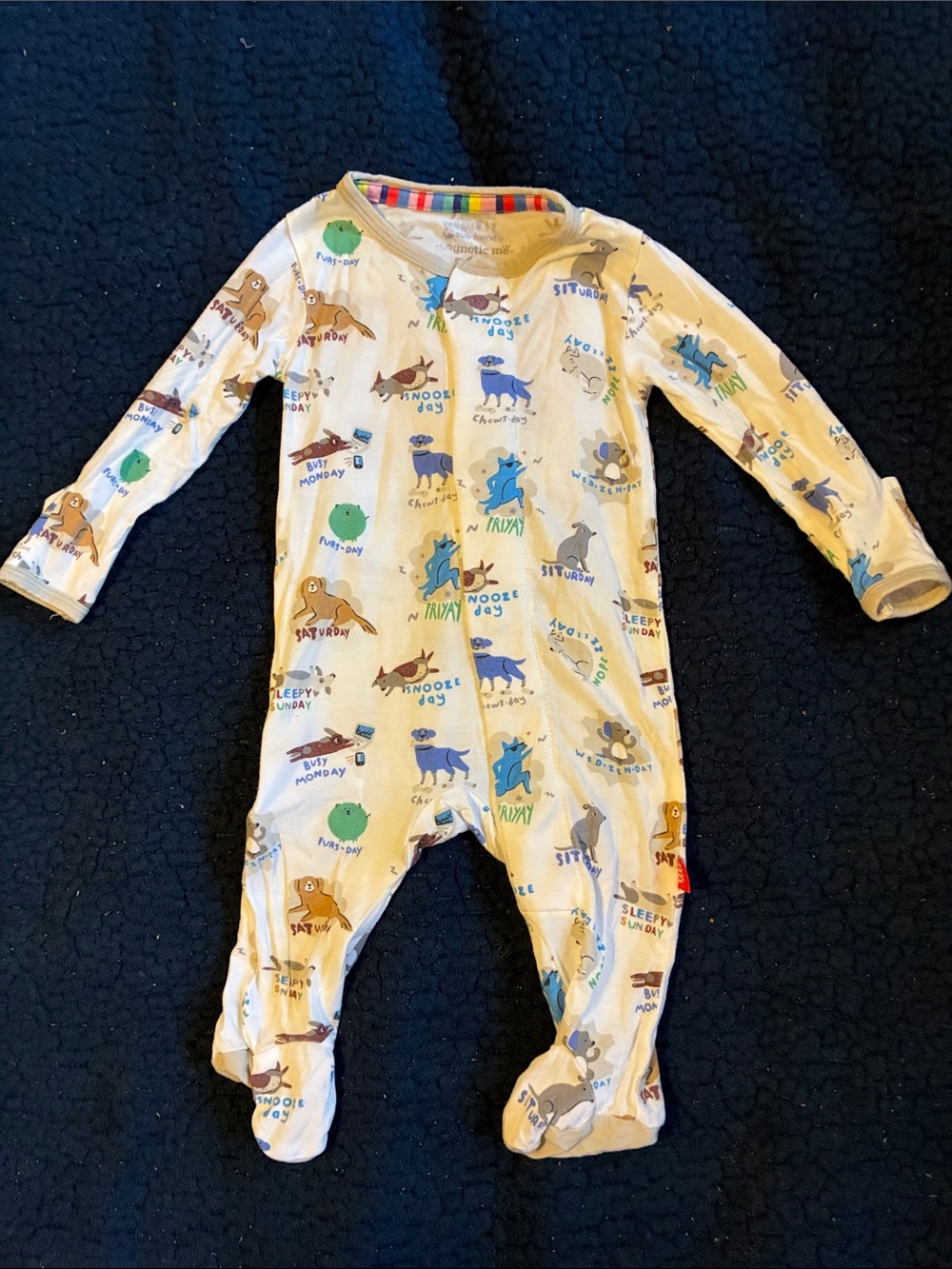 Magnetic Me Cream One-Piece Footie with Blue, Green and Brown Animal Print